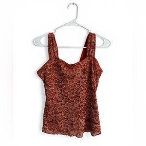 Vintage Red/Orange Paisley Tank Top Boho Y2K Sleeveless M/L